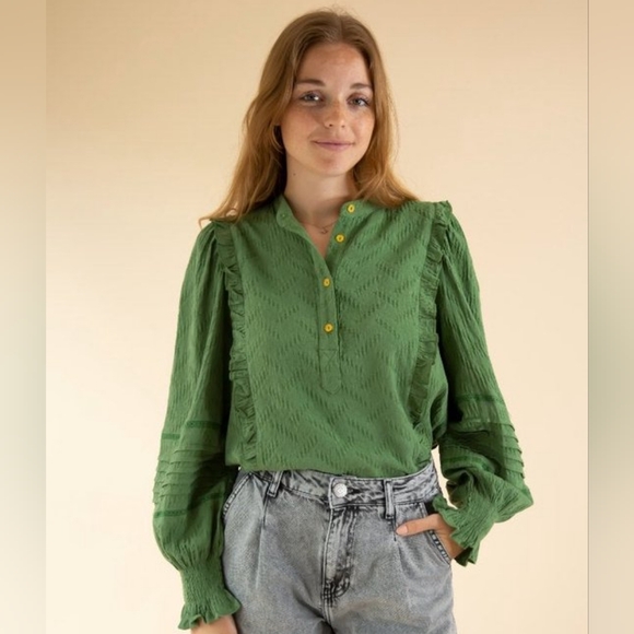 FRNCH Shirley Green Ruffled Women's Top - Picture 1 of 8